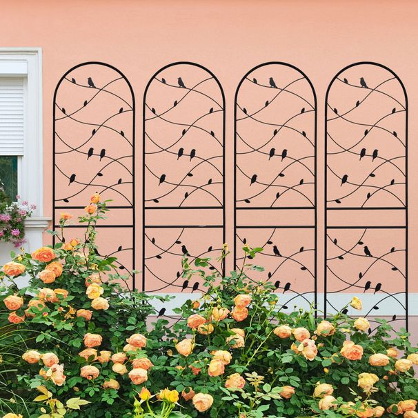 4 Pack Metal Garden Trellis 71" X 19.7" Rustproof Trellis For Climbing Plants Outdoor Flower Support Bird Deco Black_maomaolike.com