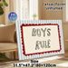 Boys Rule Typography Painting Poster, Retro Hand-drawn Style Poster, Playful Bold Text With Striped Background & Scalloped Border, Ideal For Bedroom_maomaolike.com