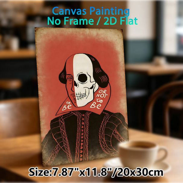 Shakespeare Skull Themed Painting Poster, Vintage Dark Art Illustration Poster, Iconic Literary Quote Design, Suitable For Home Study, Library And_maomaolike.com