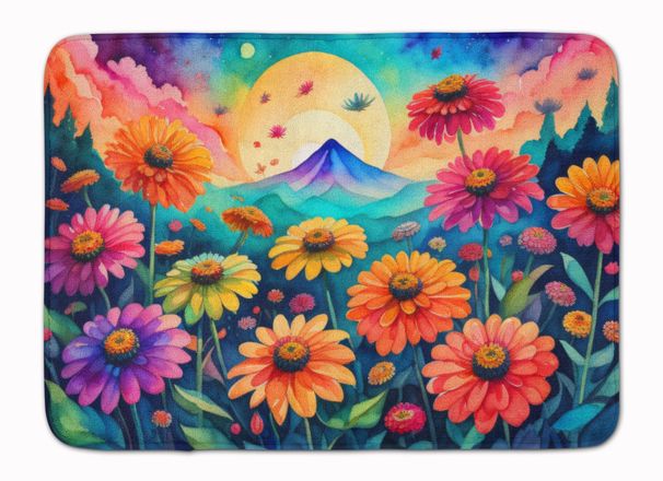 Zinnias In Color Memory Foam Kitchen Mat Machine Washable Anti-Fatigue Mat Cushion Comfort Bath Mat Or Kitchen Rug_maomaolike.com
