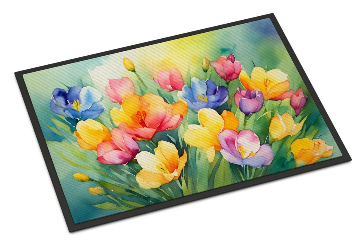 Freesias In Watercolor Doormat Front Door Mat Indoor Outdoor Rugs For Entryway, Non Slip Washable Low Pile, 24H X 36W_maomaolike.com