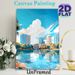 Waterfront City Skyline Painting Poster, Vibrant Flat-style Urban Scene Poster, Peaceful Lakeside City View With Clear Reflections, Suitable For Home_maomaolike.com