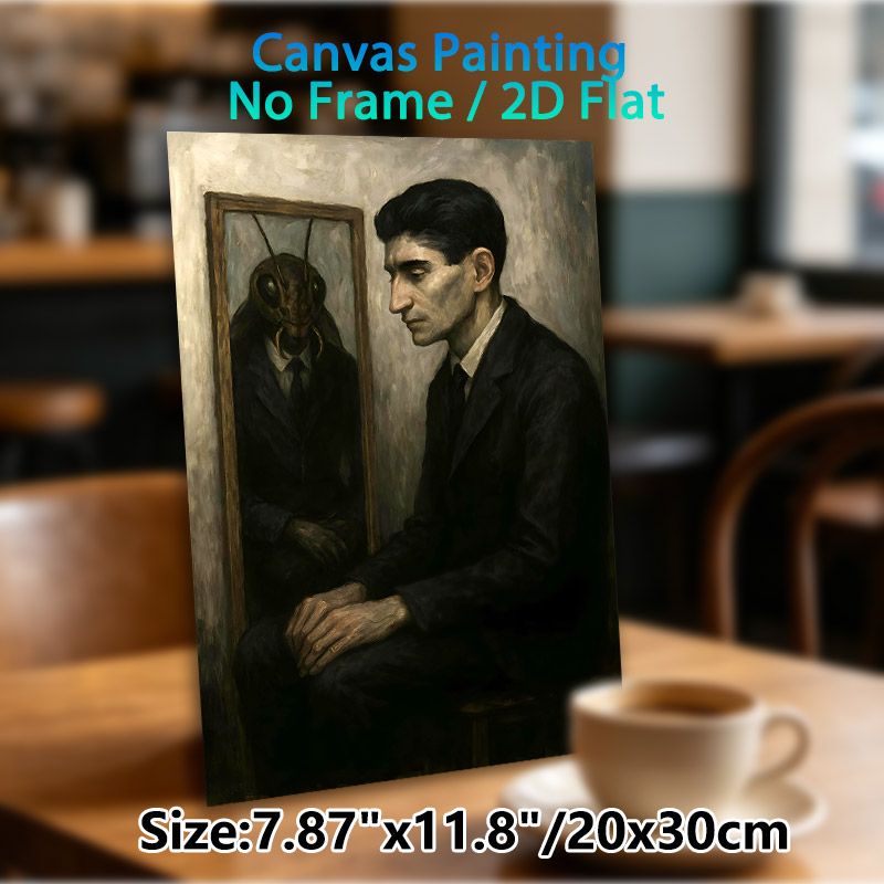 Man & Insect Mirror Reflection Painting Poster, Gloomy Surrealist Dark-toned Poster, Thought-provoking Introspective Artwork Suitable For Home Study_maomaolike.com