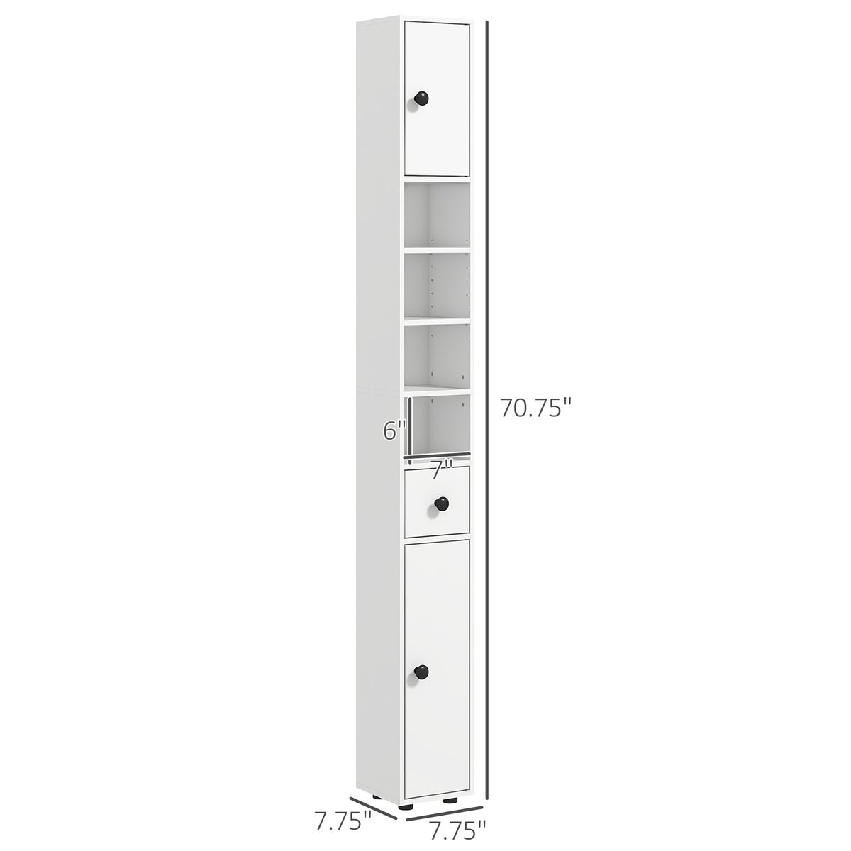 71" Small Bathroom Storage Cabinet, Narrow Toilet Paper Cabinet With Open Shelves, 2 Cabinets, Adjustable Shelves, White_maomaolike.com