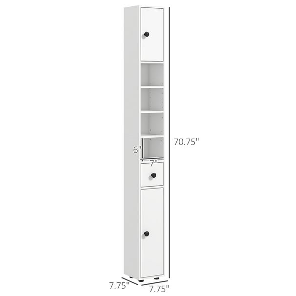 71" Small Bathroom Storage Cabinet, Narrow Toilet Paper Cabinet With Open Shelves, 2 Cabinets, Adjustable Shelves, White_maomaolike.com