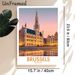 Brussels Cityscape Painting Poster, Warm-toned Retro Travel-style Poster, Beautiful Historic Square Sunset Scene With Water Reflection, Suitable For_maomaolike.com
