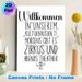 German Welcome & Circus-Themed Painting Poster, Minimalist Black & White Hand-drawn Typography & Performer Graphic Poster, Warm Welcoming Decor_maomaolike.com