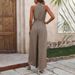 Women's clothing elastic waist high collar halter neck sleeveless floral wide-leg casual pants jumpsuit_maomaolike.com