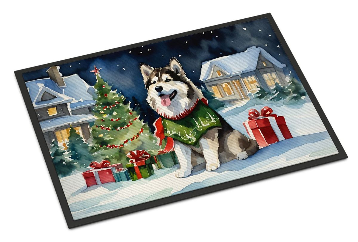Alaskan Malamute Cozy Christmas Doormat Front Door Mat Indoor Outdoor Rugs For Entryway, Non Slip Washable Low Pile, 24H X 36W_maomaolike.com