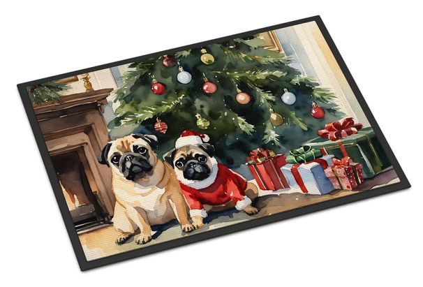 Pug Cozy Christmas Doormat Front Door Mat Indoor Outdoor Rugs For Entryway, Non Slip Washable Low Pile, 24H X 36W_maomaolike.com