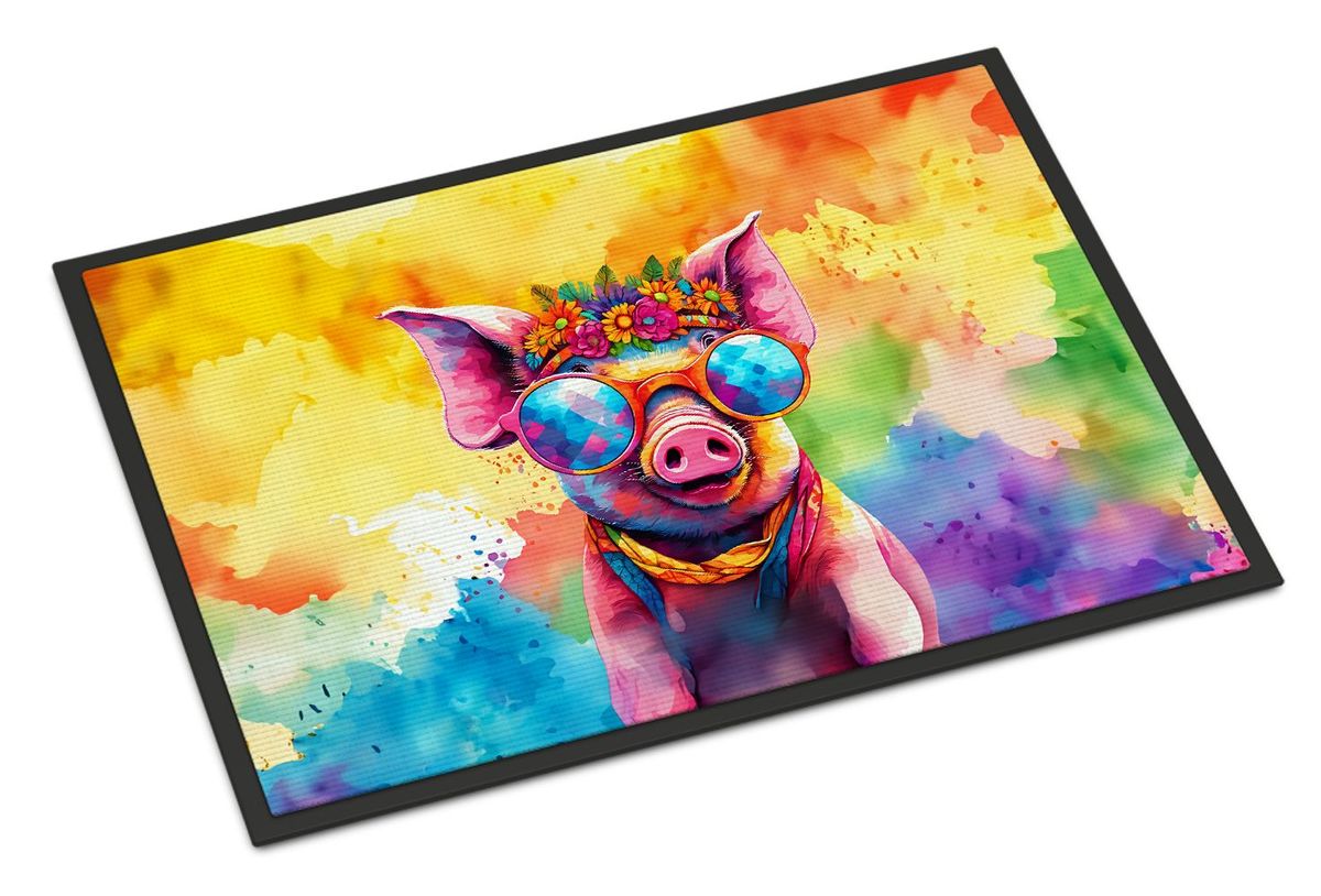 Hippie Animal Pig Doormat Front Door Mat Indoor Outdoor Rugs For Entryway, Non Slip Washable Low Pile, 24H X 36W_maomaolike.com