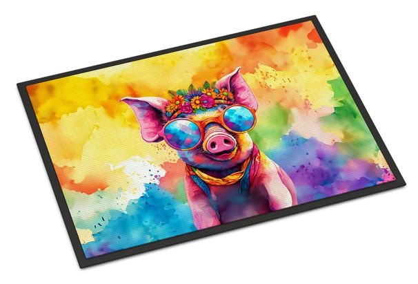 Hippie Animal Pig Doormat Front Door Mat Indoor Outdoor Rugs For Entryway, Non Slip Washable Low Pile, 24H X 36W_maomaolike.com