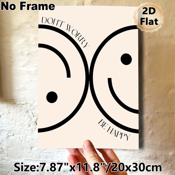 Inspirational Quote Painting Poster, Minimalist Black & White Abstract Interlaced Smiley Face Poster, Uplifting Positive Message Decor Ideal For_maomaolike.com