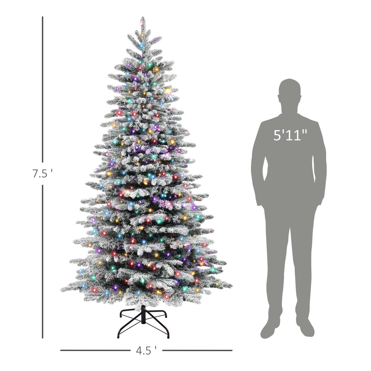 7.5ft Snow Flocked Artificial Christmas Tree, Pre-Lit Christmas Tree With 500 LED Lights And 1264 Branch Tips, Green_maomaolike.com