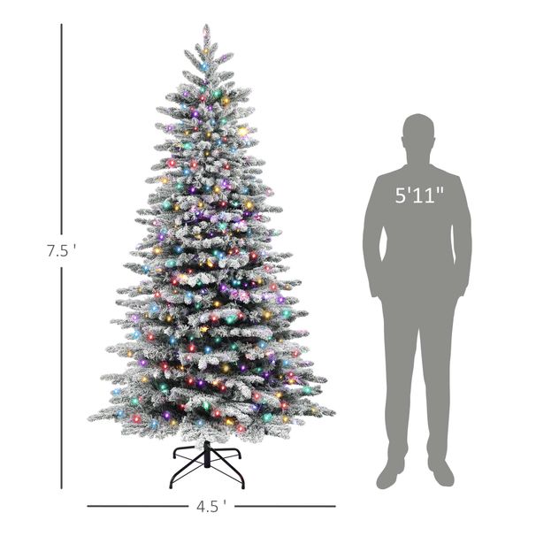 7.5ft Snow Flocked Artificial Christmas Tree, Pre-Lit Christmas Tree With 500 LED Lights And 1264 Branch Tips, Green_maomaolike.com