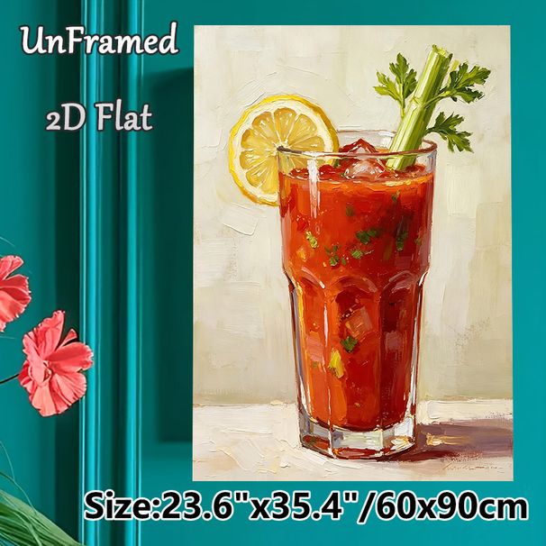 Bloody Mary Cocktail Painting Poster, Vibrant Impasto Oil Style Poster, Rich Red Cocktail With Lemon & Celery Garnish, Brings Artistic Flair To Home_maomaolike.com