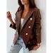 Women's Clothing new style long sleeved double breasted fashionable PU leather suit small jacket_maomaolike.com