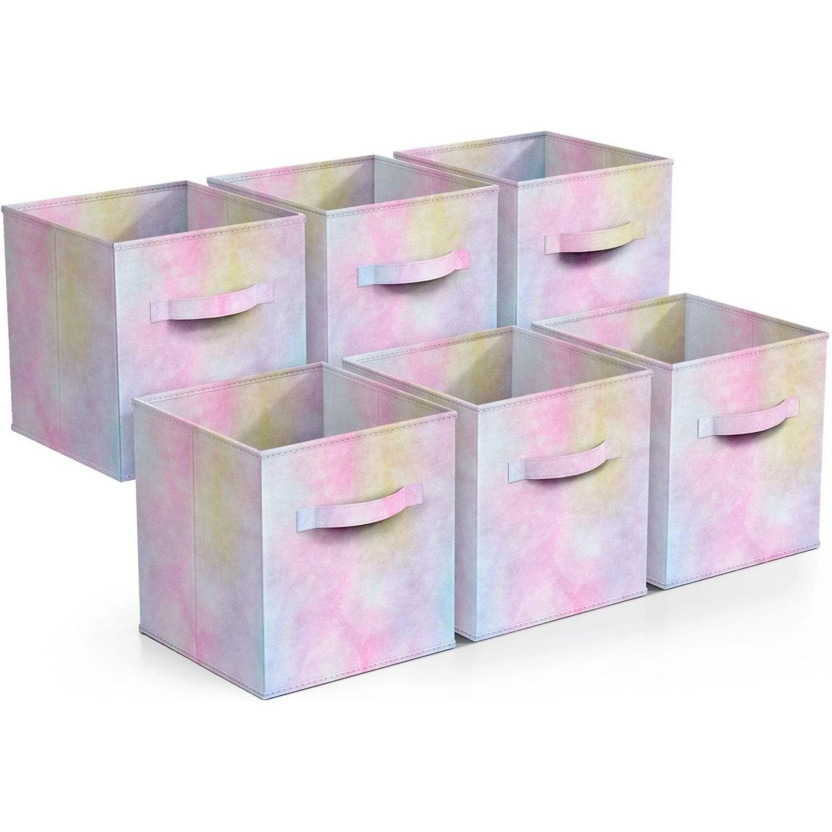 Fabric Storage Cubes - 6 Foldable Tie Dye Storage Bins For Organizing Cubbies, Toy Box - Clothes Storage & Closet Organizer - 11 Inch Collapsible Cube Baskets_maomaolike.com