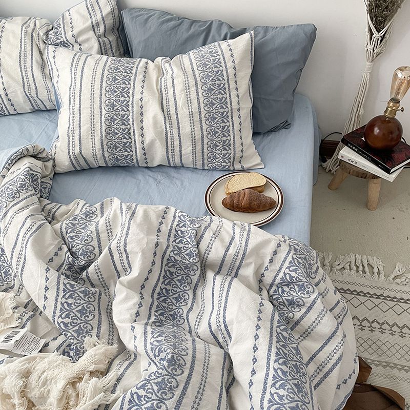 Wholesale INS Japanese Simple Pure Jacquard Four-Piece Bohemian Style Full Yarn-Dyed Washed Cotton 4-Piece Set_maomaolike.com
