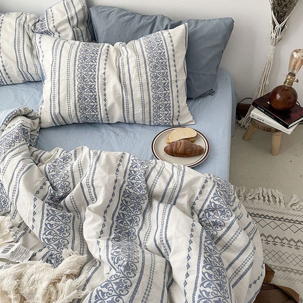 Wholesale INS Japanese Simple Pure Jacquard Four-Piece Bohemian Style Full Yarn-Dyed Washed Cotton 4-Piece Set_maomaolike.com