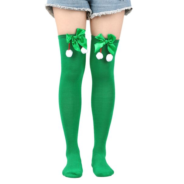 Unisex Christmas stockings Bow hairball over the knee stockings COS holiday party accessories Christmas stockings_maomaolike.com