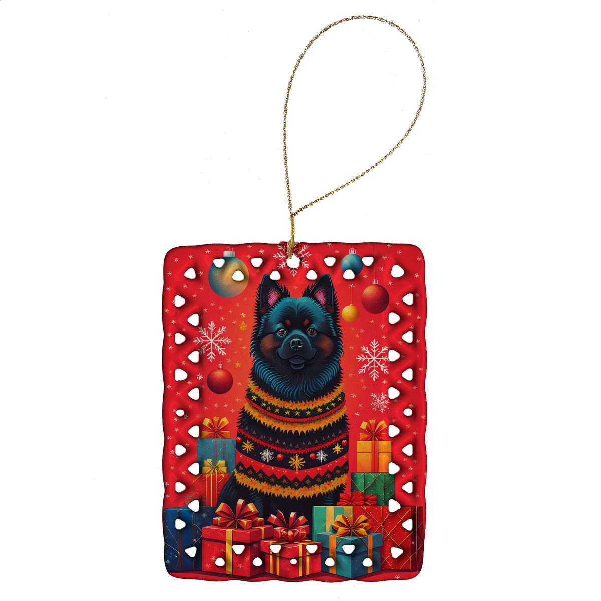 German Spitz Holiday Christmas Porcelain Ornament Christmas Tree Hanging Decorations For Home Christmas Holiday, Rectangle, Gift, Multicolor_maomaolike.com