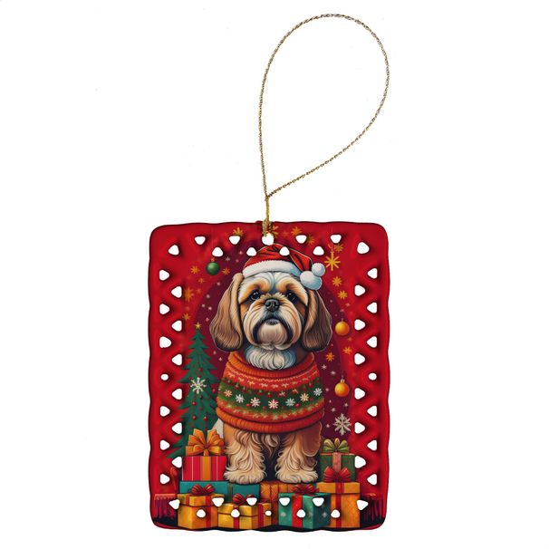 Lhasa Apso Holiday Christmas Porcelain Ornament Christmas Tree Hanging Decorations For Home Christmas Holiday, Rectangle, Gift, Multicolor_maomaolike.com