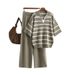 Women's Clothing contrast striped fashion suit new casual loose knitted wide leg pants two piece suit_maomaolike.com