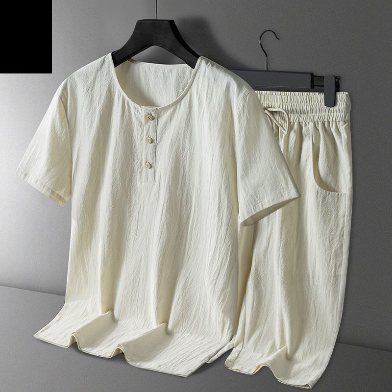 men's clothing Summer Suit Tang Suit Middle-aged and Elderly Summer Suit Men's Chinese Style Cotton and Linen Short Sleeve Shorts Hanfu Retro Suit_maomaolike.com