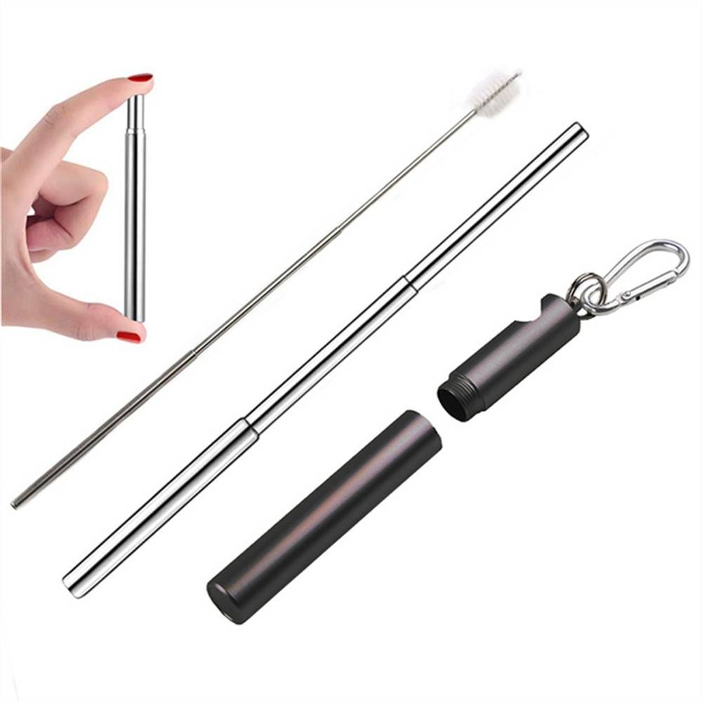 1pcs Portable Reusable Telescopic Collapsible Straw With Brush Key Buckle Bottle Opener Storage Box_maomaolike.com