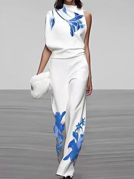 Women's Clothing Stylish commuter sleeveless printed turtleneck suit_maomaolike.com