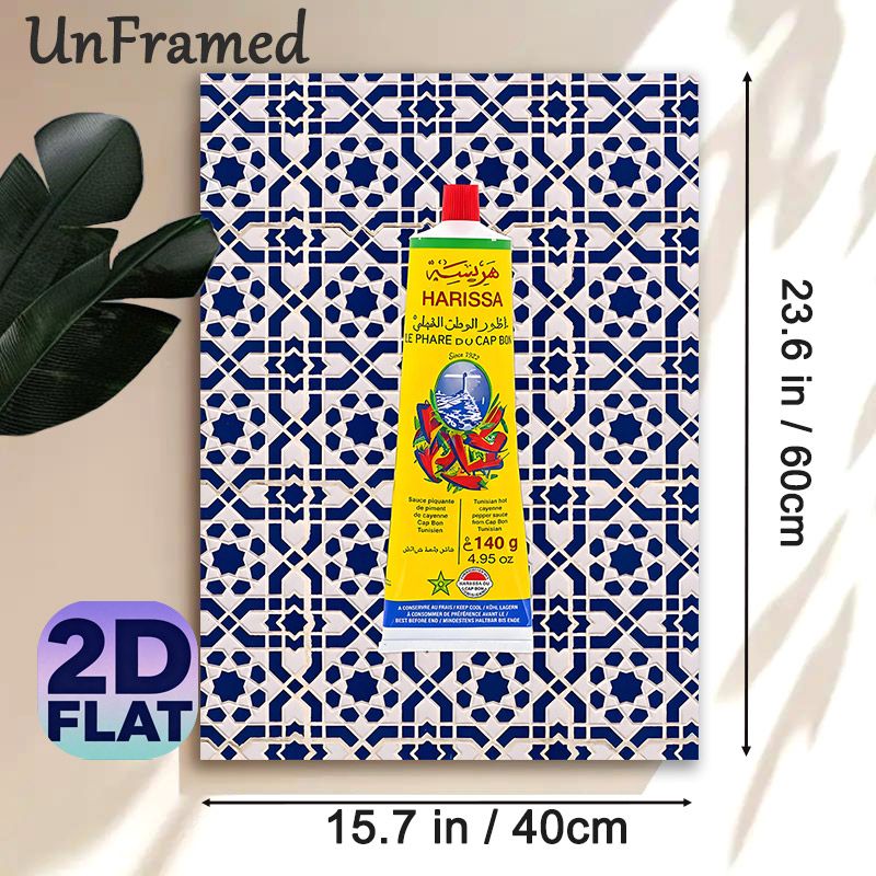 Harissa Sauce Tube & Moroccan Tile Themed Painting Poster, Vibrant Cultural Culinary Poster, Authentic North African Inspired Decor Idea For Kitchen_maomaolike.com