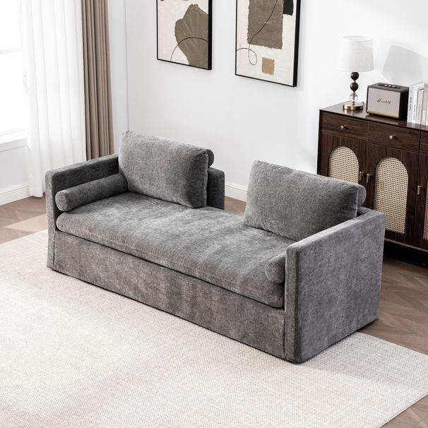82.68 Wide Extra-large Double-seater Sofa, Chenille Upholstered, With Two Armrest Pillows And Two Backrest Pillows, Suitable For Bedrooms, Living Rooms, And Window Seating.Gray_maomaolike.com