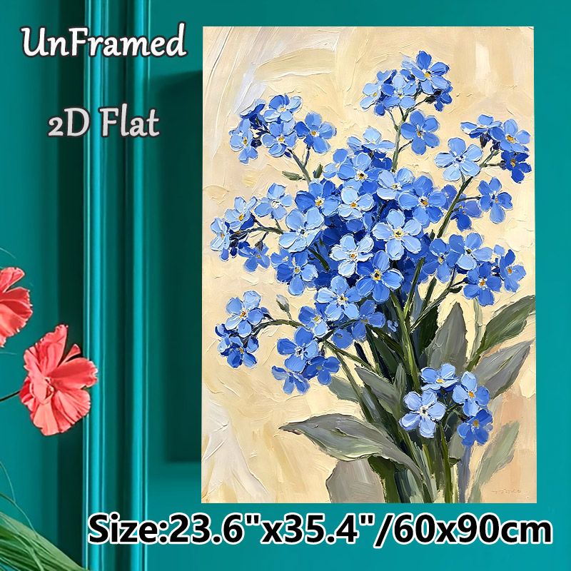 Blue Forget-me-not Floral Painting Poster, Textured Impasto-style Blue Blooms Poster, Delicate Natural Charm Ideal For Living Room, Bedroom Wall Decor_maomaolike.com