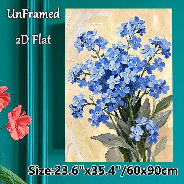 Blue Forget-me-not Floral Painting Poster, Textured Impasto-style Blue Blooms Poster, Delicate Natural Charm Ideal For Living Room, Bedroom Wall Decor_maomaolike.com
