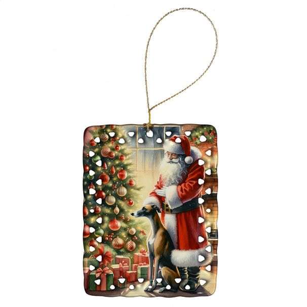 Greyhound And Santa Claus Porcelain Ornament Christmas Tree Hanging Decorations For Home Christmas Holiday, Rectangle, Gift, Multicolor_maomaolike.com
