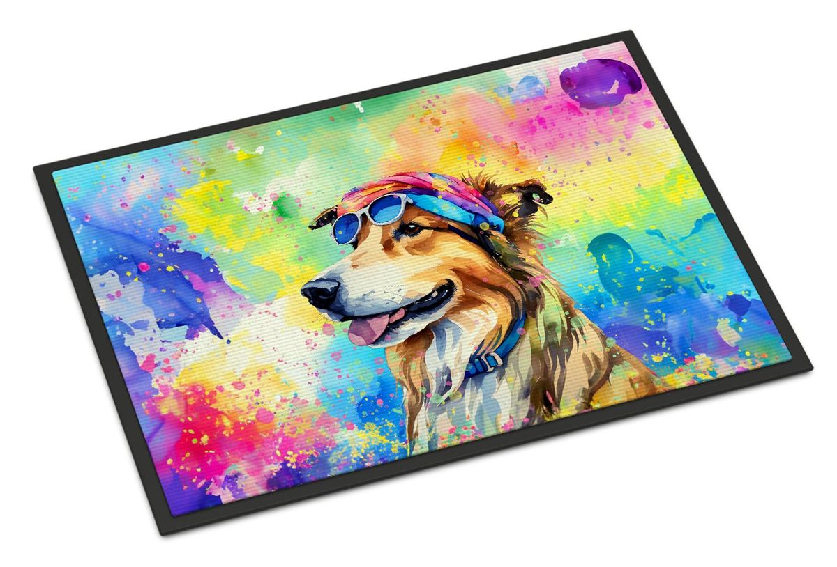 Collie Hippie Dawg Doormat Front Door Mat Indoor Outdoor Rugs For Entryway, Non Slip Washable Low Pile, 24H X 36W_maomaolike.com