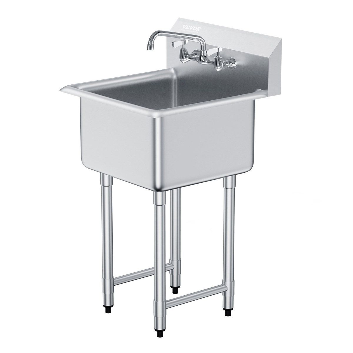 VEVOR Stainless Steel Prep & Utility Sink, 1 Compartment Free Standing Small Sink Include Faucet & Legs, 21"x41" Commercial Single Bowl Sinks For Garage, Restaurant, Kitchen, Laundry, NSF Certified_maomaolike.com