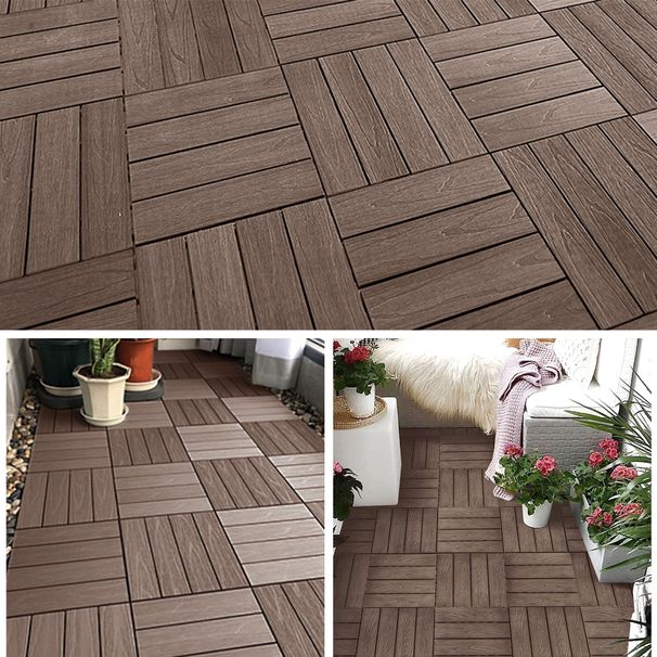 12"x12" Square Outdoor Square Teak Deck Tiles, 6PCS Patio Interlocking Flooring Tiles, Brown_maomaolike.com