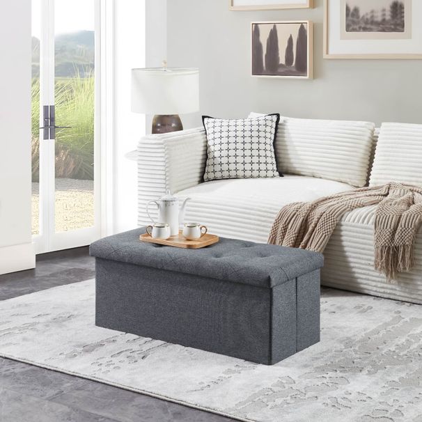 Folding Storage Ottoman Bench, Ottoman Foot Rest, End Of Bed Bench, Storage Chest, For Living Room, Bedroom, Entryway, 35 Inches, Gray_maomaolike.com