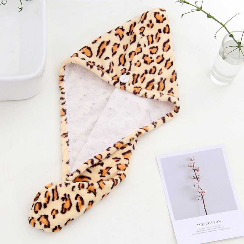Double Sided Printed Leopard Microfiber Thickened Absorbent Dry Hair Cap_maomaolike.com
