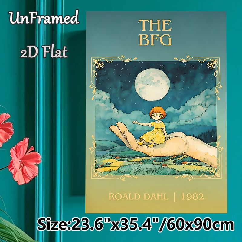 The BFG Themed Painting Poster, Soft Watercolor Night Scene Poster, Whimsical Literary Artwork, Ideal For Bedroom, Study Room Wall Decor_maomaolike.com