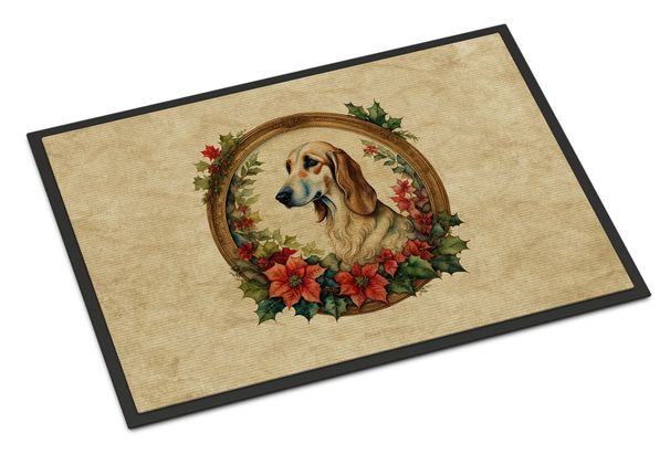 Saluki Christmas Flowers Doormat Front Door Mat Indoor Outdoor Rugs For Entryway, Non Slip Washable Low Pile, 24H X 36W_maomaolike.com