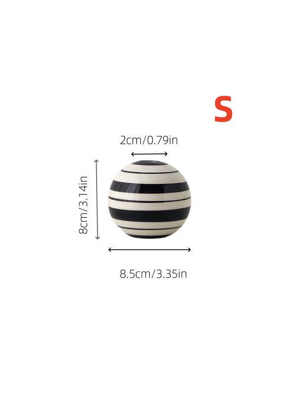1pc Black And White Stripe Color Matching Ceramic Ball Vase Is Suitable For Small Fresh Style Design Scene Ornaments Flower Arrangement Vase_maomaolike.com