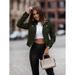 Women's Clothing popular zipper short jacket diagonal zipper buckskin top_maomaolike.com