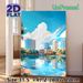 Waterfront City Skyline Painting Poster, Vibrant Flat-style Urban Scene Poster, Peaceful Lakeside City View With Clear Reflections, Suitable For Home_maomaolike.com