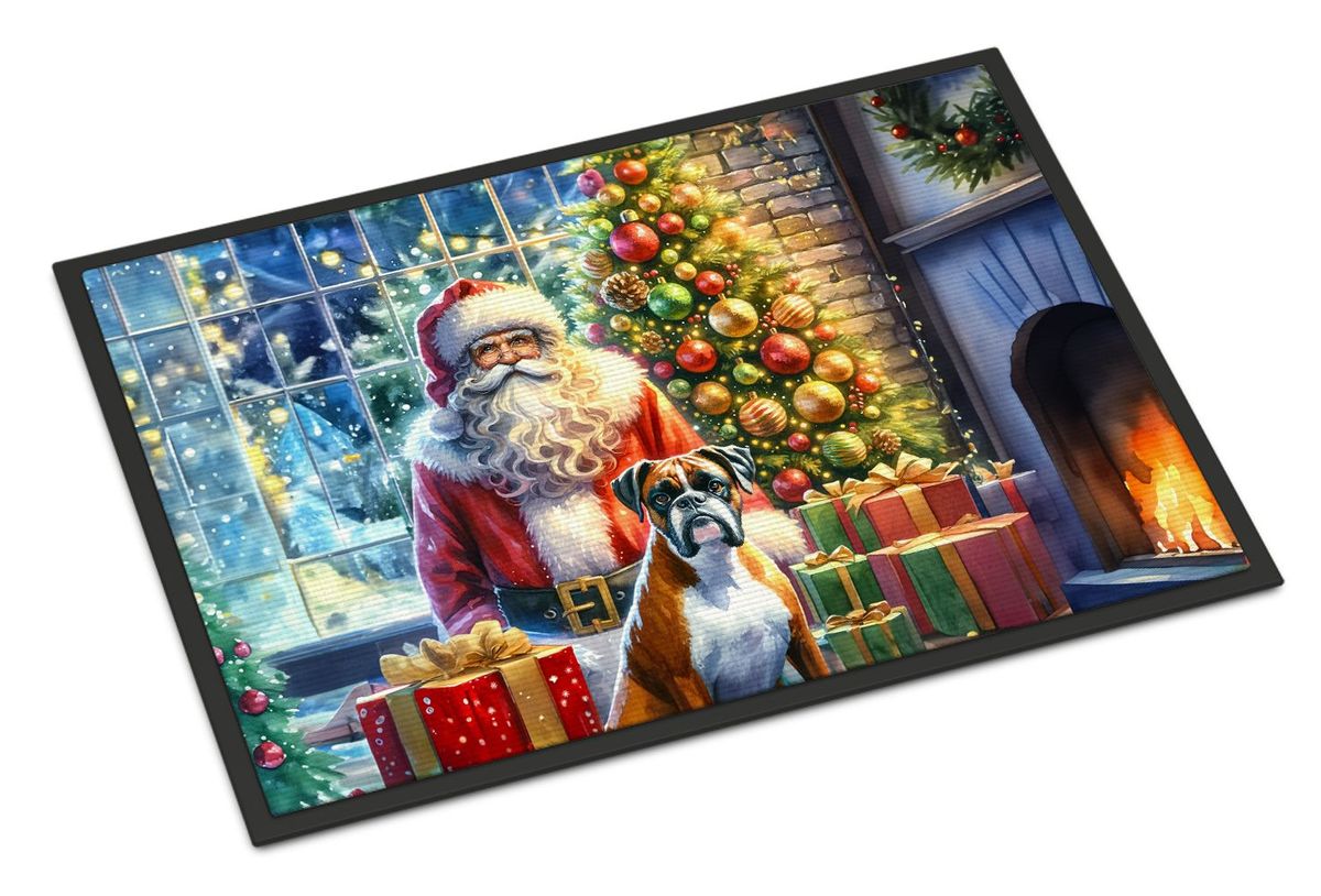 Boxer And Santa Claus Doormat Front Door Mat Indoor Outdoor Rugs For Entryway, Non Slip Washable Low Pile, 24H X 36W_maomaolike.com