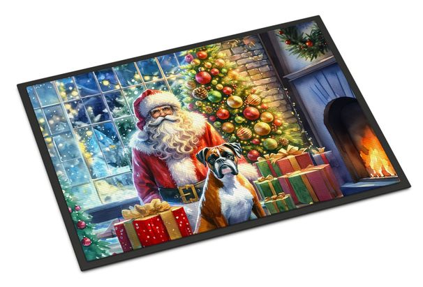 Boxer And Santa Claus Doormat Front Door Mat Indoor Outdoor Rugs For Entryway, Non Slip Washable Low Pile, 24H X 36W_maomaolike.com