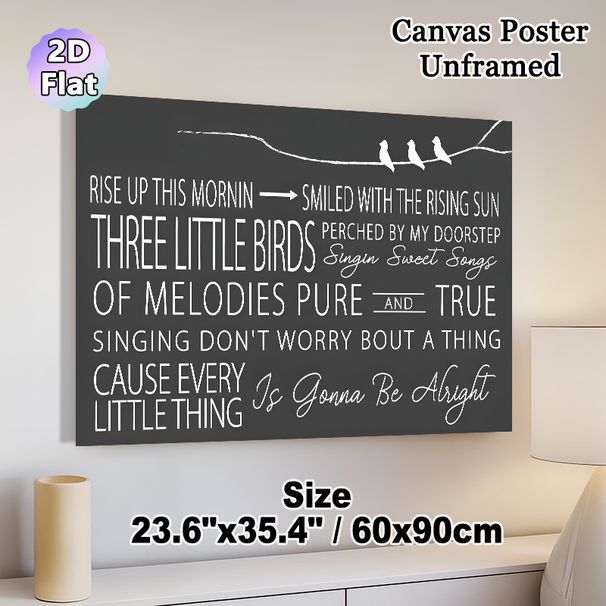 Three Little Birds Lyric Painting Poster, Minimalist Chalkboard-style Typography With Bird Silhouette Poster, Uplifting Inspirational Message Ideal_maomaolike.com