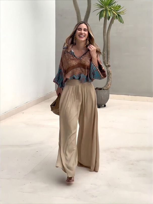 Women's Clothing autumn new positioning printed tops wide leg pants two piece set_maomaolike.com